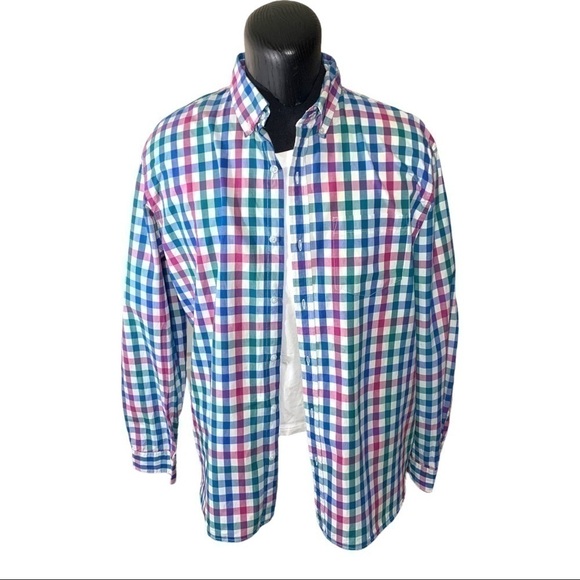 OLD Navy Plaid Casual Button Down Shirt Long Sleeve Men's XXL Cotton Blue White - Picture 2 of 12